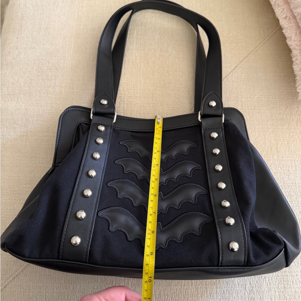Lost Queen Canvas Bat Studded Shoulder Bag - Picture 6 of 7